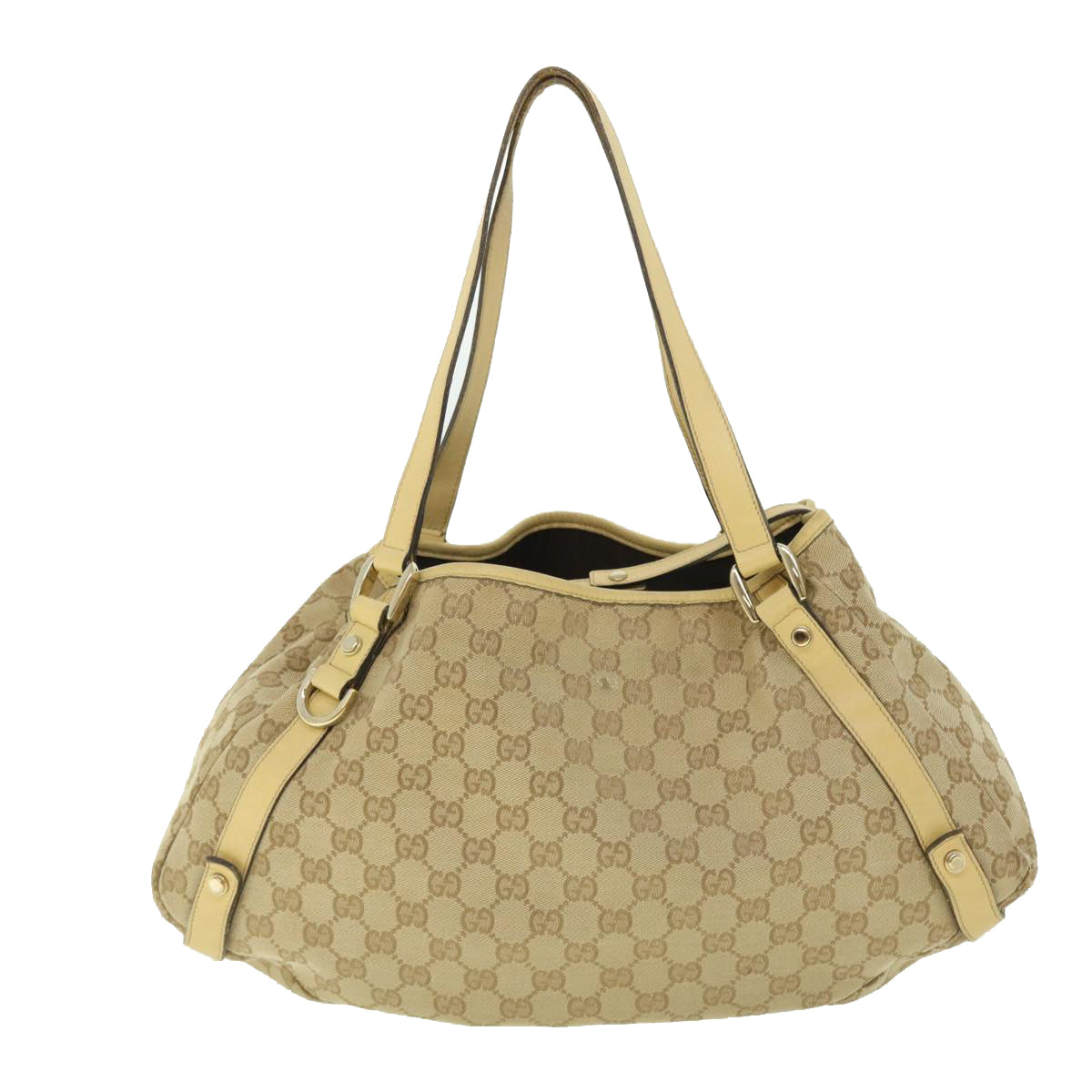 GUCCI GG Canvas Tote Bag Leather Beige 130736 002122 Auth 50997