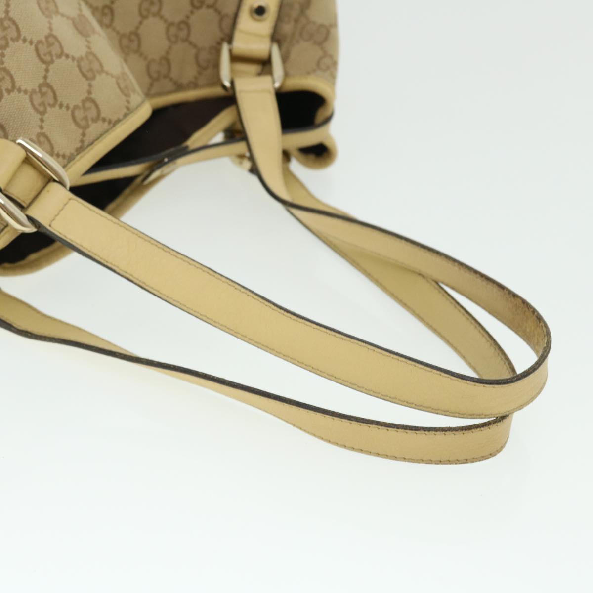 GUCCI GG Canvas Tote Bag Leather Beige 130736 002122 Auth 50997