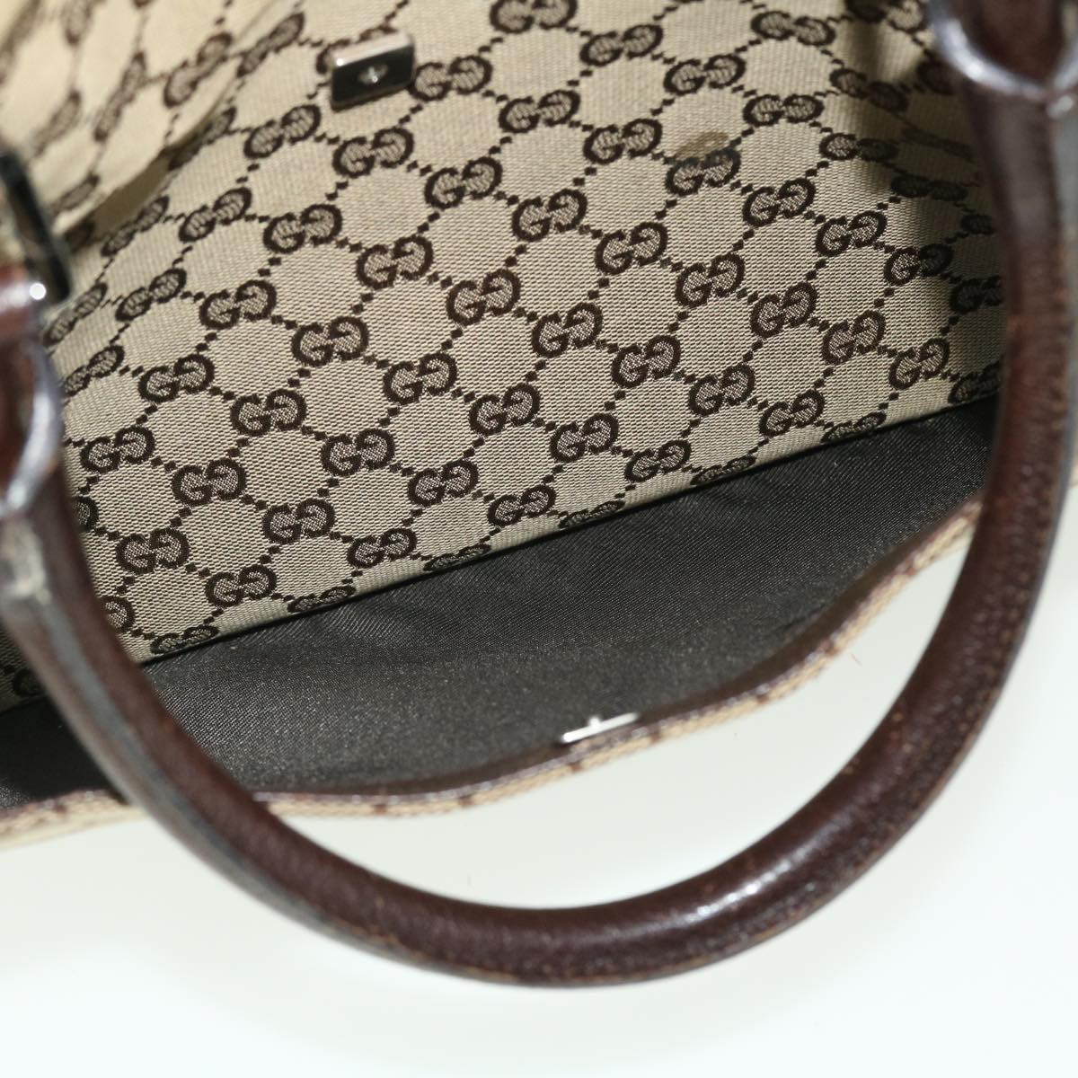 GUCCI GG Canvas Hand Bag Leather 2way Beige 122797 001013 Auth 51004