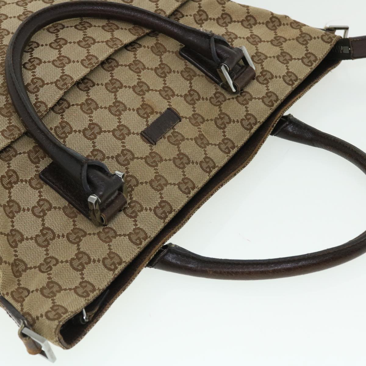 GUCCI GG Canvas Hand Bag Leather 2way Beige 122797 001013 Auth 51004