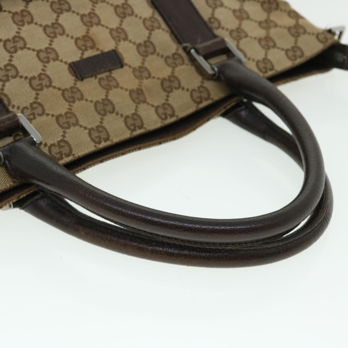 GUCCI GG Canvas Hand Bag Leather 2way Beige 122797 001013 Auth 51004