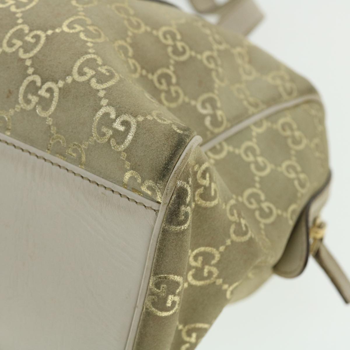 GUCCI GG Canvas Hand Bag Suede Beige Gold 154180 214397 Auth 51008