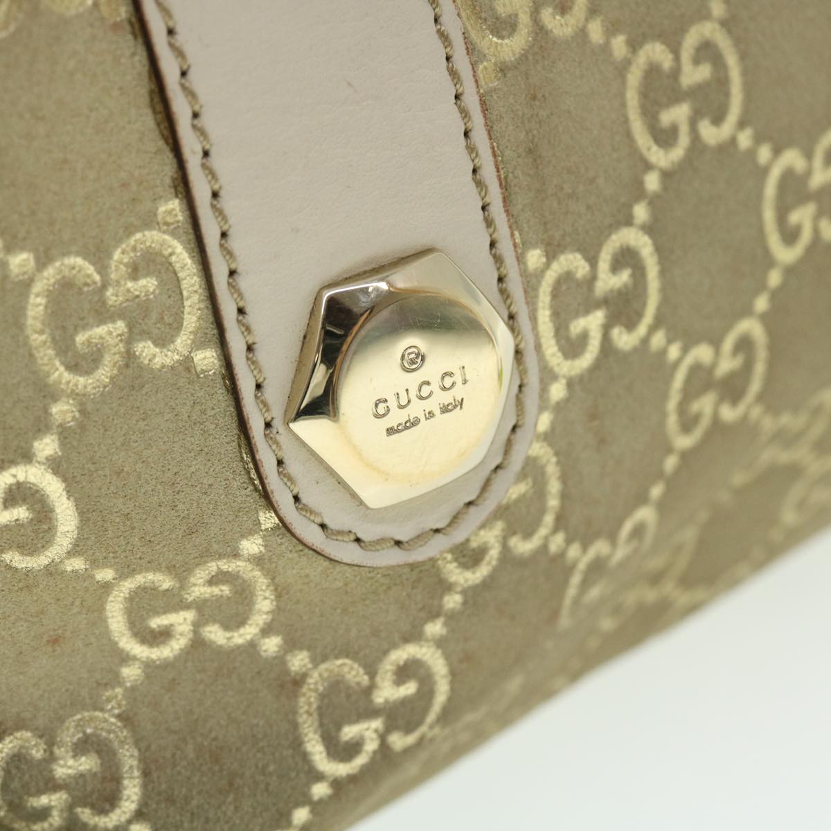 GUCCI GG Canvas Hand Bag Suede Beige Gold 154180 214397 Auth 51008