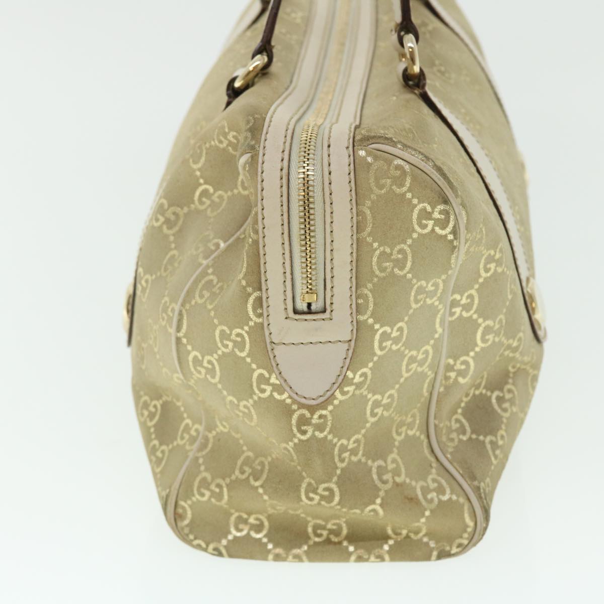 GUCCI GG Canvas Hand Bag Suede Beige Gold 154180 214397 Auth 51008