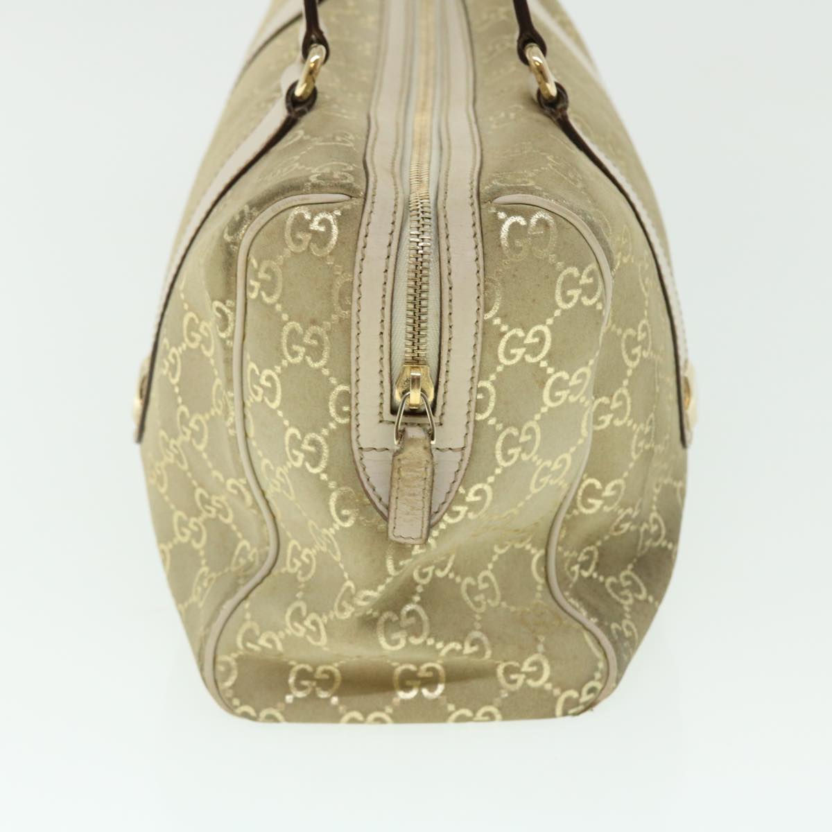 GUCCI GG Canvas Hand Bag Suede Beige Gold 154180 214397 Auth 51008