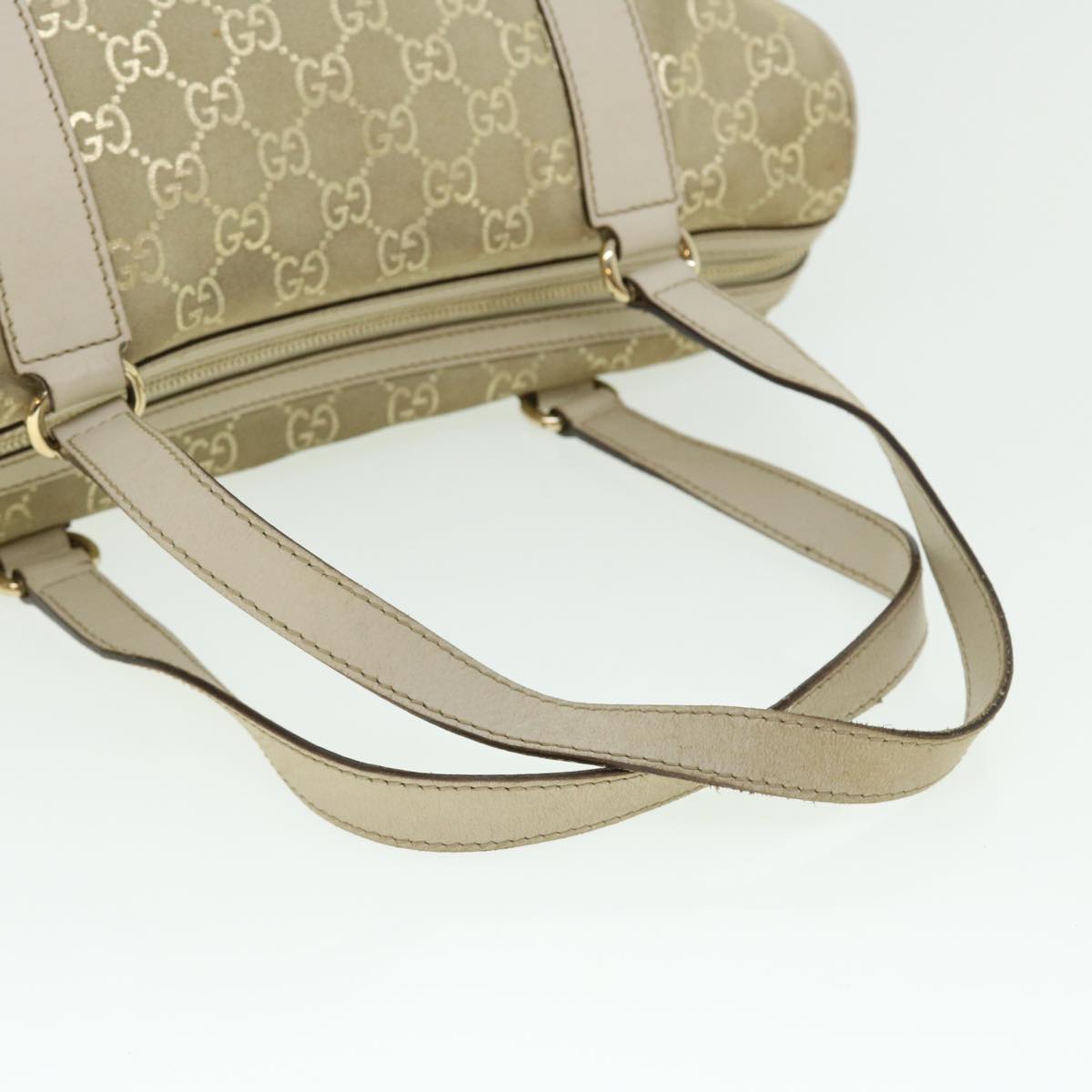 GUCCI GG Canvas Hand Bag Suede Beige Gold 154180 214397 Auth 51008