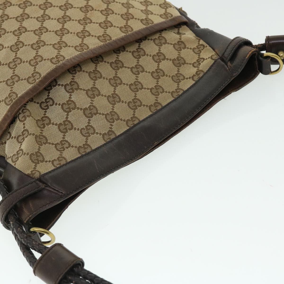 GUCCI GG Canvas Shoulder Bag Leather Beige 109097 2123 Auth 51010