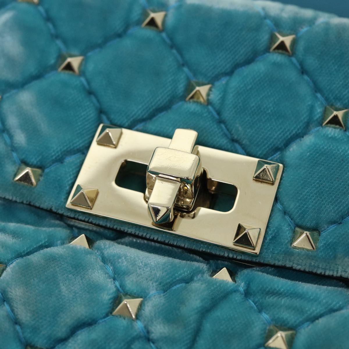 VALENTINO Quilted Chain Shoulder Bag Velor Light Blue Auth 51034