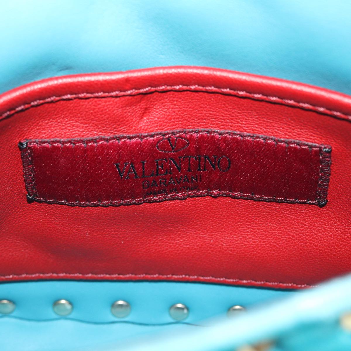 VALENTINO Quilted Chain Shoulder Bag Velor Light Blue Auth 51034