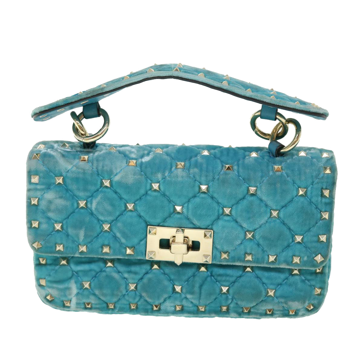 VALENTINO Quilted Chain Shoulder Bag Velor Light Blue Auth 51034