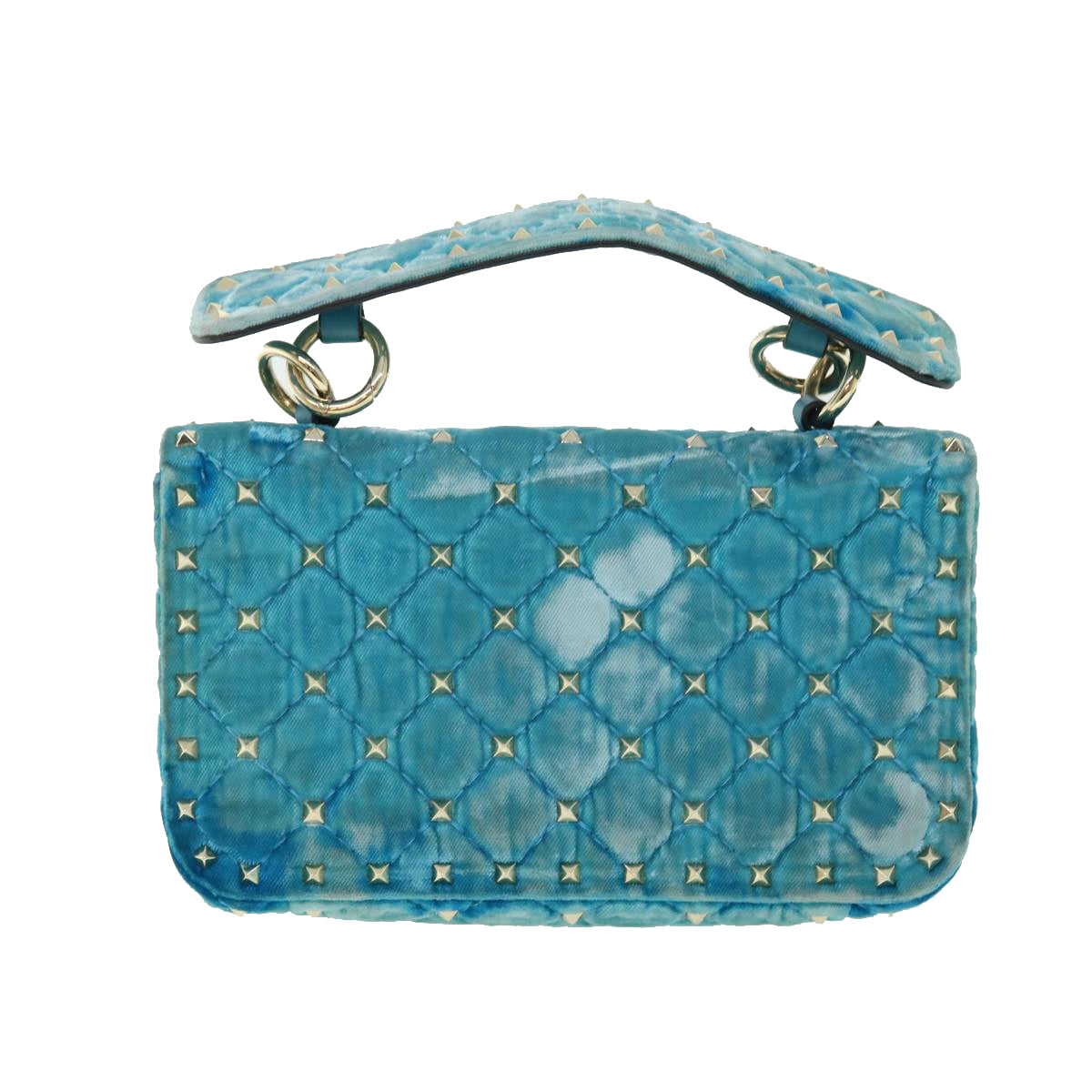 VALENTINO Quilted Chain Shoulder Bag Velor Light Blue Auth 51034