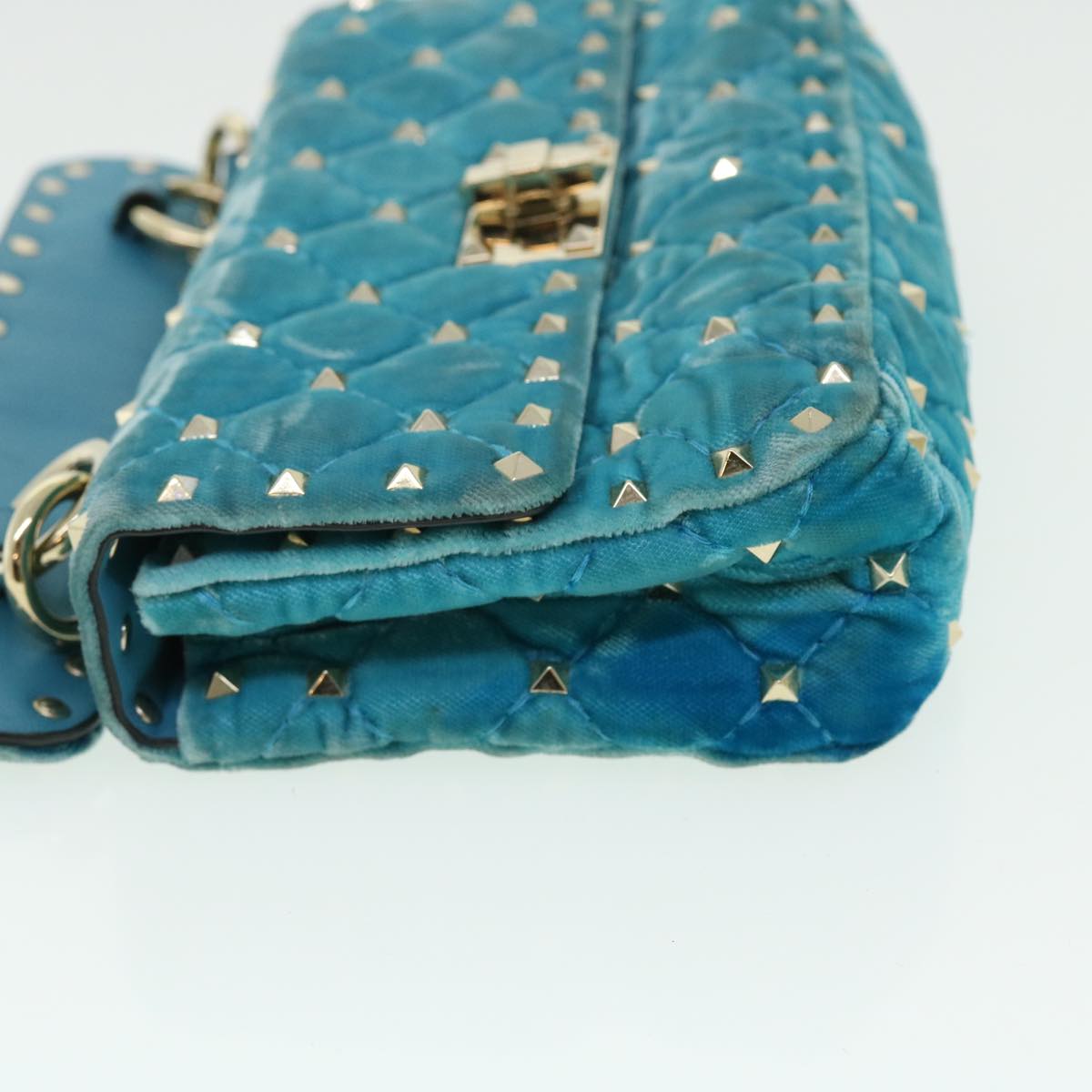 VALENTINO Quilted Chain Shoulder Bag Velor Light Blue Auth 51034