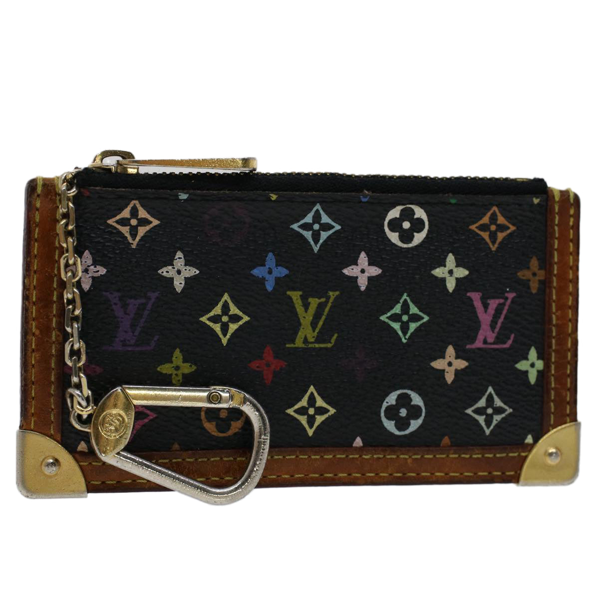 LOUIS VUITTON Monogram Multicolor Pochette Cles Purse Black M92654 LV Auth 51068