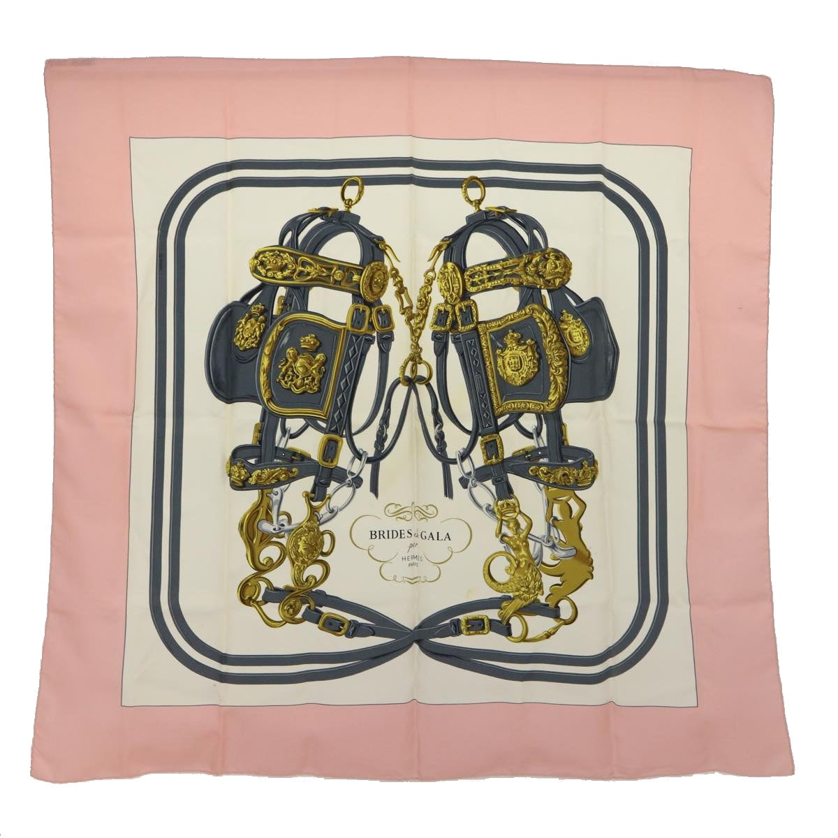 HERMES Carre 90 BRIDES de GALA Scarf Silk Pink White Auth 51094