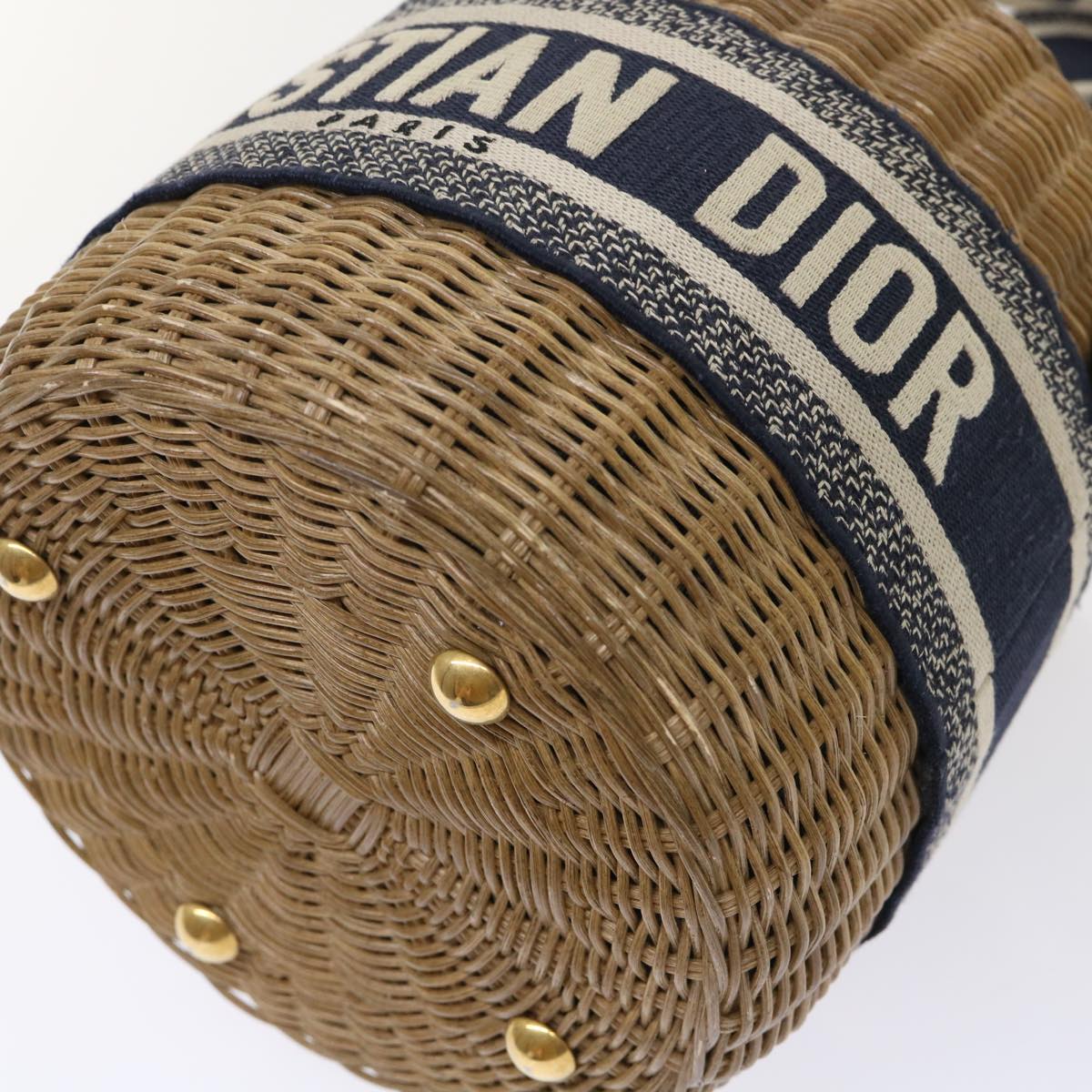 Christian Dior Basket Bag Trotter Canvas Shoulder Bag Rattan Blue Auth 51270A