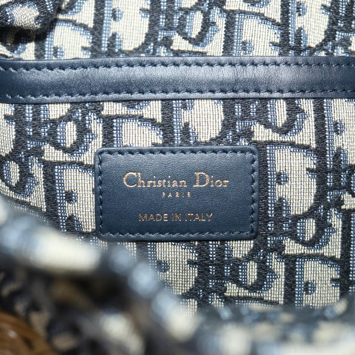 Christian Dior Basket Bag Trotter Canvas Shoulder Bag Rattan Blue Auth 51270A