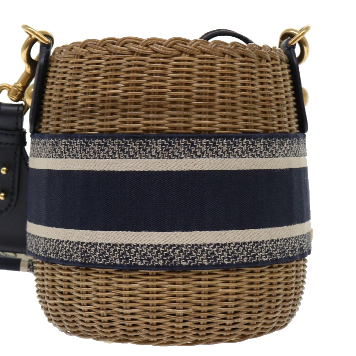 Christian Dior Basket Bag Trotter Canvas Shoulder Bag Rattan Blue Auth 51270A