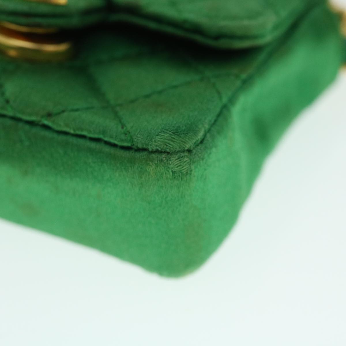 CHANEL Mini Matelasse Chain Pouch Shoulder Bag Satin Green Gold CC Auth 51271V