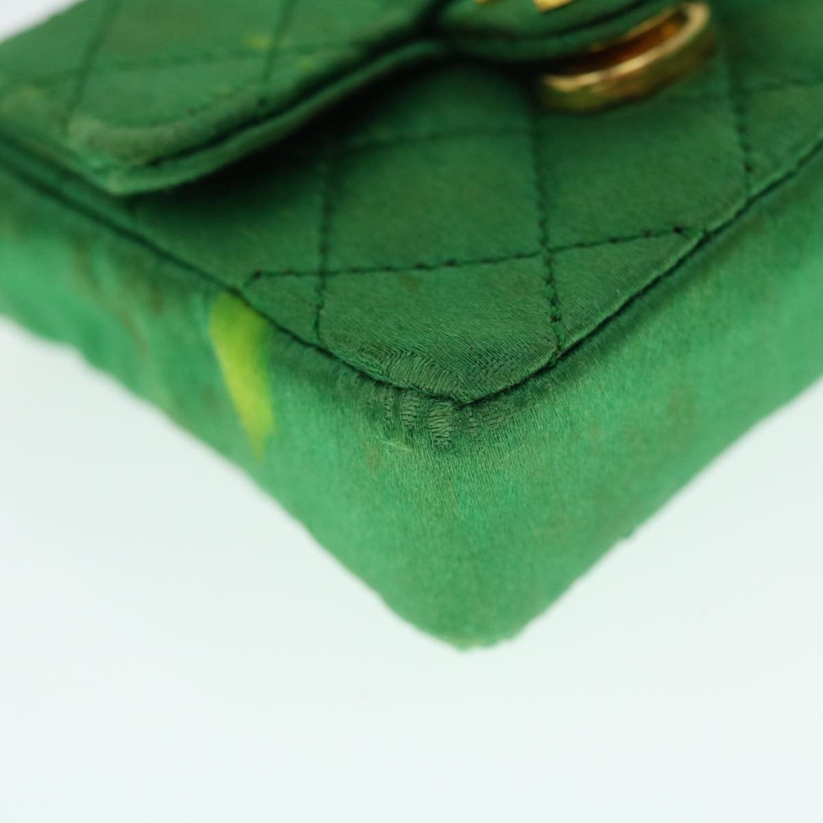 CHANEL Mini Matelasse Chain Pouch Shoulder Bag Satin Green Gold CC Auth 51271V