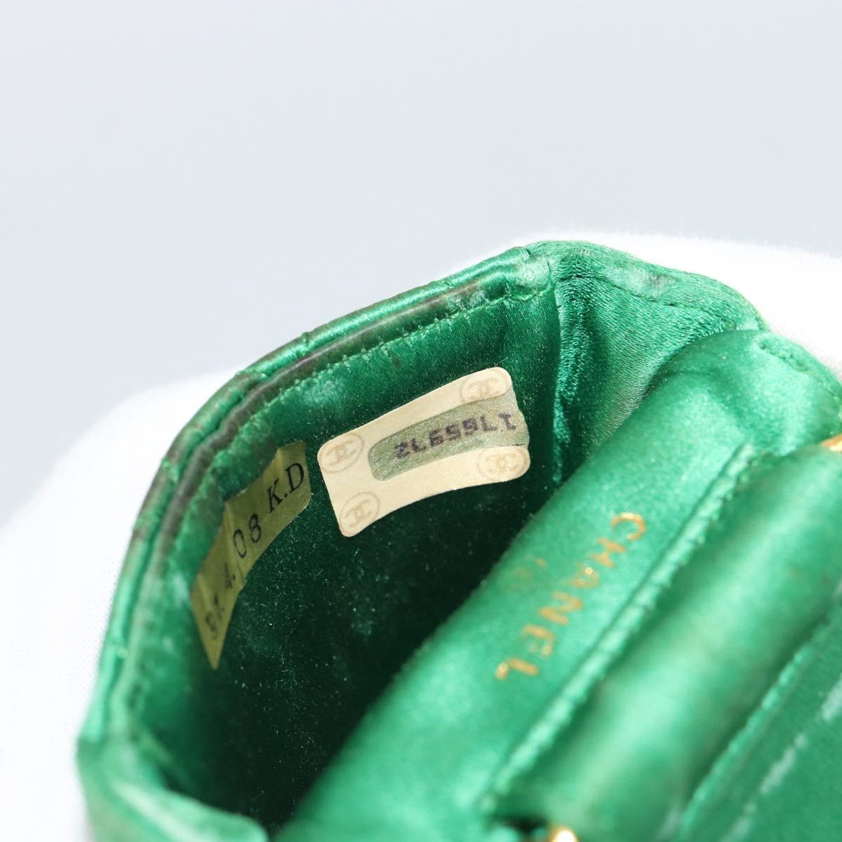 CHANEL Mini Matelasse Chain Pouch Shoulder Bag Satin Green Gold CC Auth 51271V