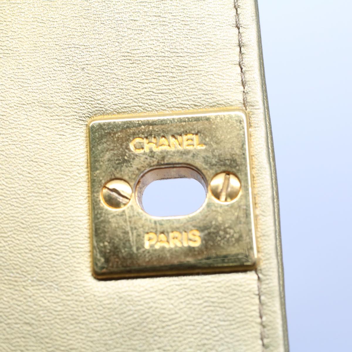 CHANEL Matelasse Turn Lock Chain Shoulder Bag Lamb Skin Gold CC Auth 51274SAM