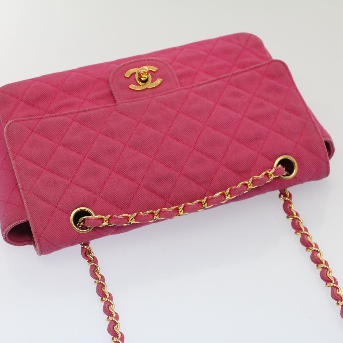 CHANEL Matelasse 25 Chain Flap Shoulder Bag Canvas Pink CC Auth 51276A