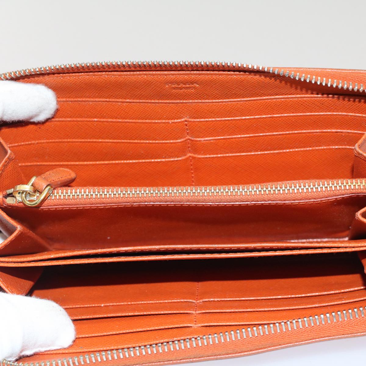 PRADA Long Wallet Safiano leather Orange Auth 51338