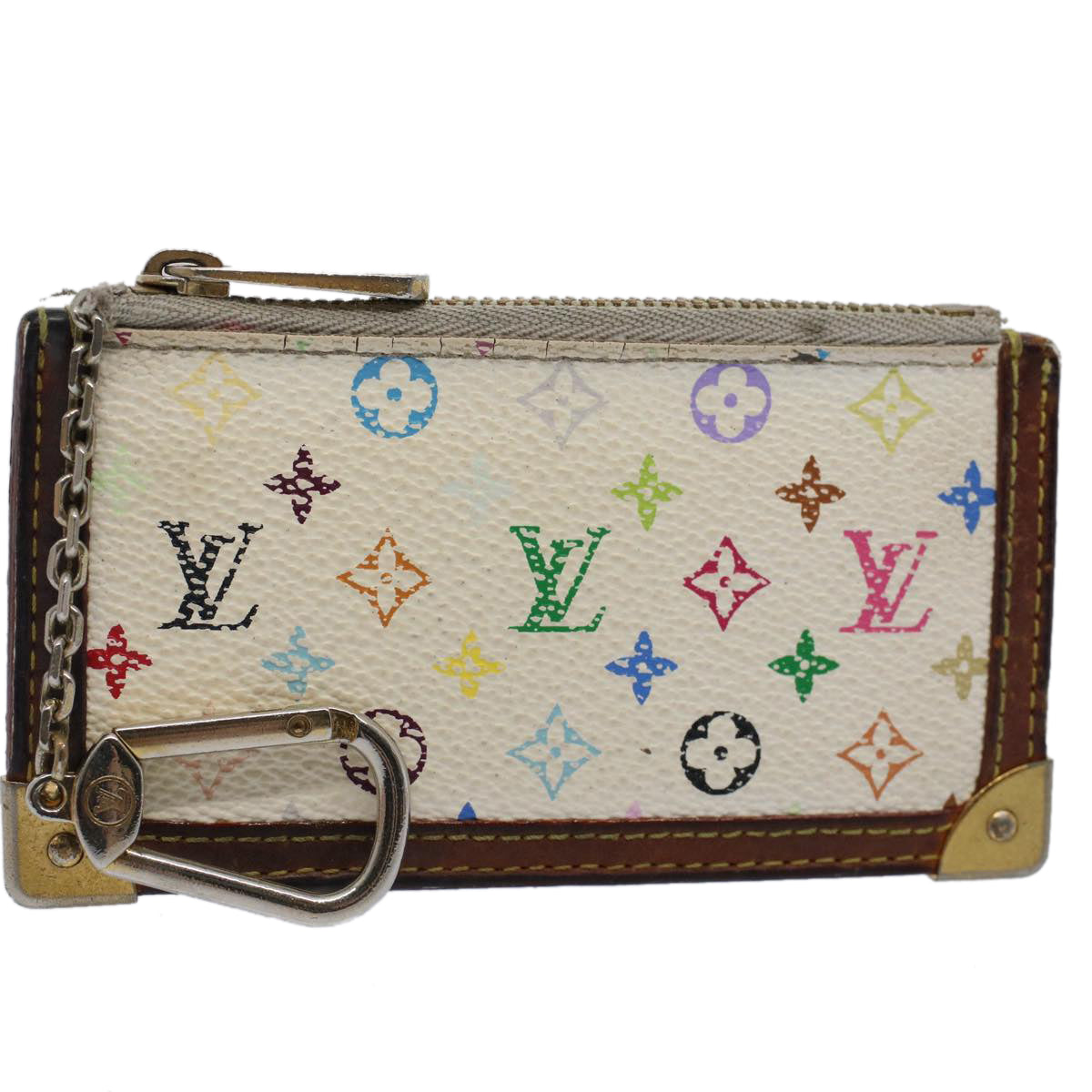 LOUIS VUITTON Monogram Multicolor Pochette Cles Purse White M92655 Auth 51383