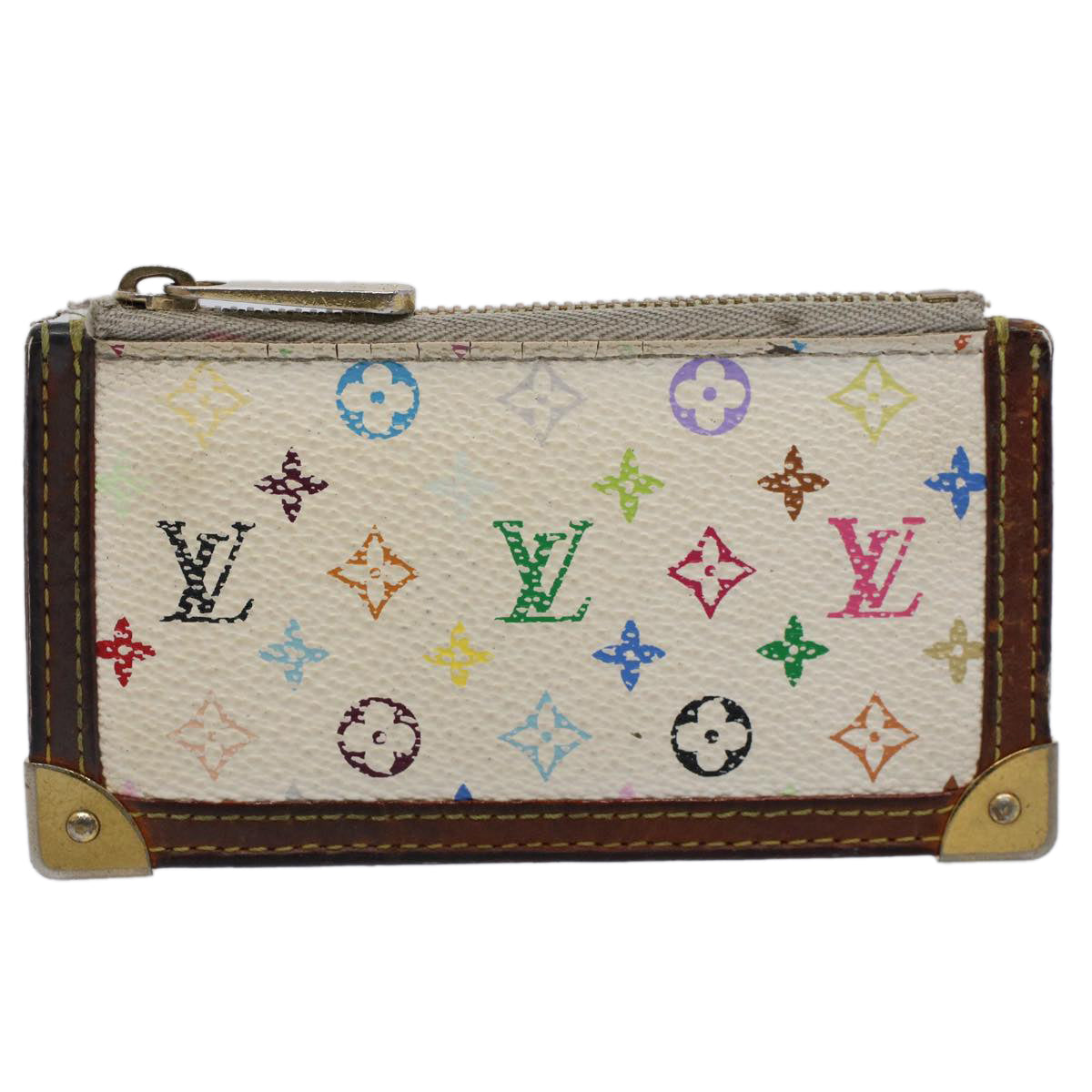 LOUIS VUITTON Monogram Multicolor Pochette Cles Purse White M92655 Auth 51383