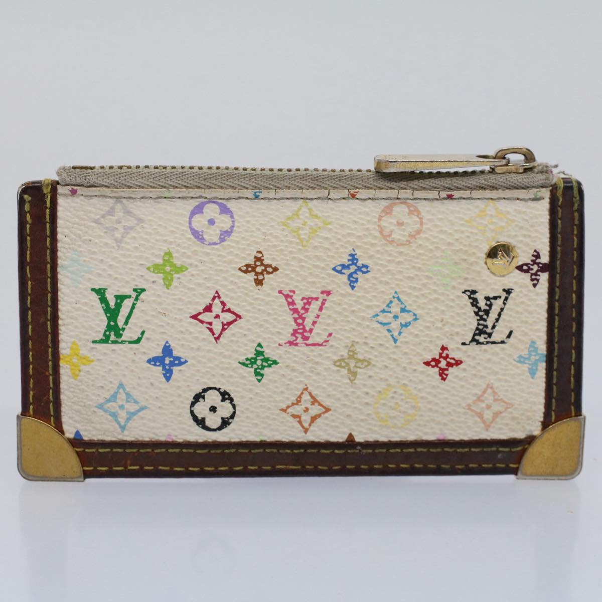 LOUIS VUITTON Monogram Multicolor Pochette Cles Purse White M92655 Auth 51383