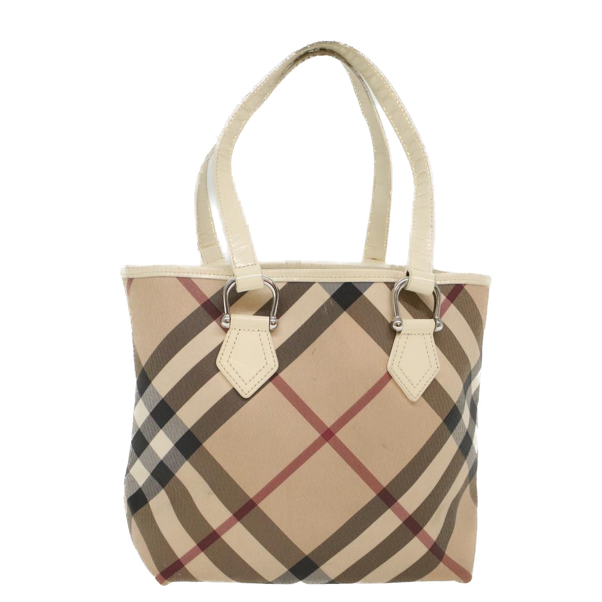 BURBERRY Nova Check Tote Bag PVC Leather Beige Auth 51455