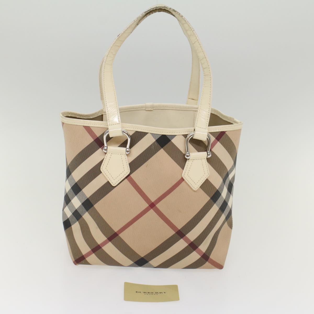 BURBERRY Nova Check Tote Bag PVC Leather Beige Auth 51455