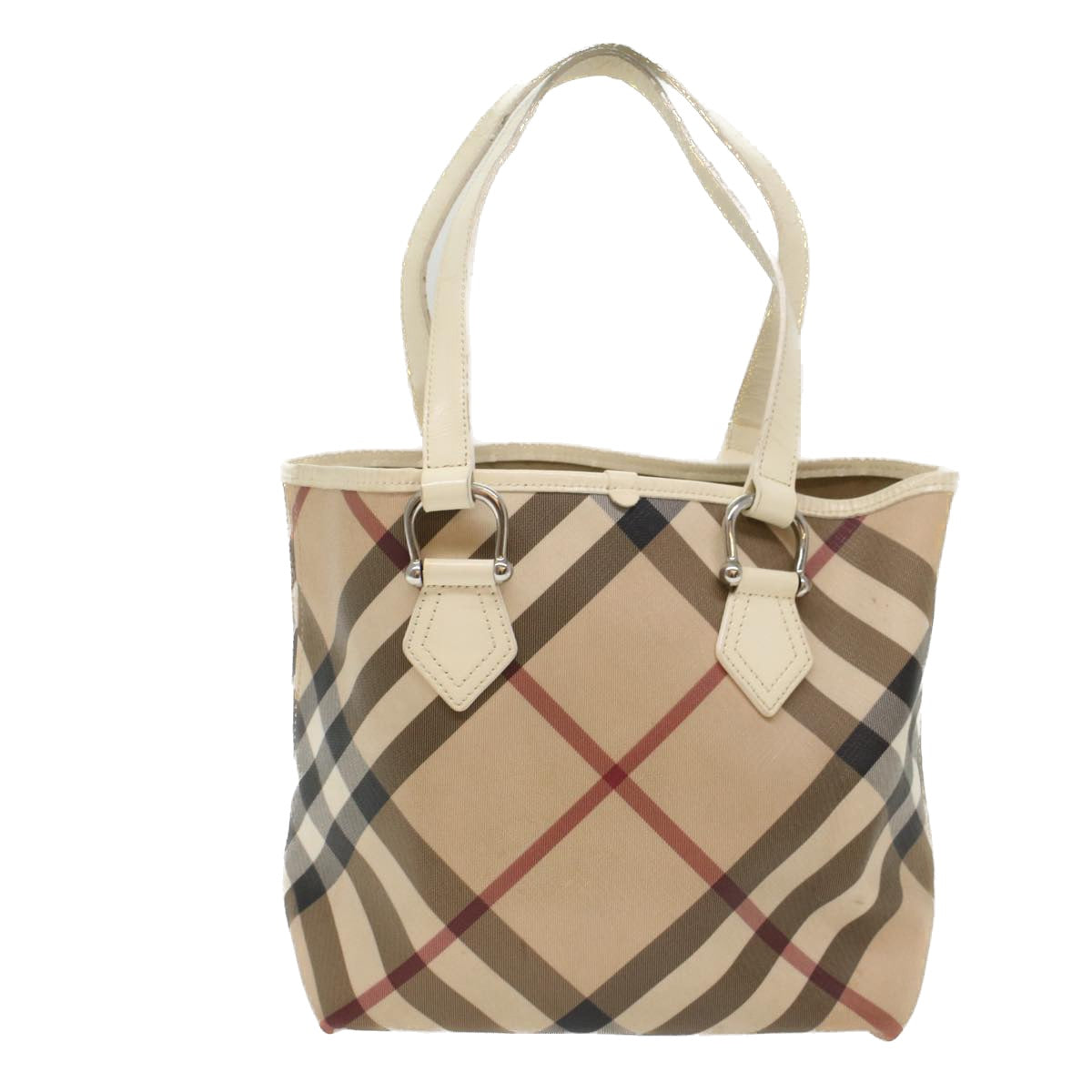 BURBERRY Nova Check Tote Bag PVC Leather Beige Auth 51455