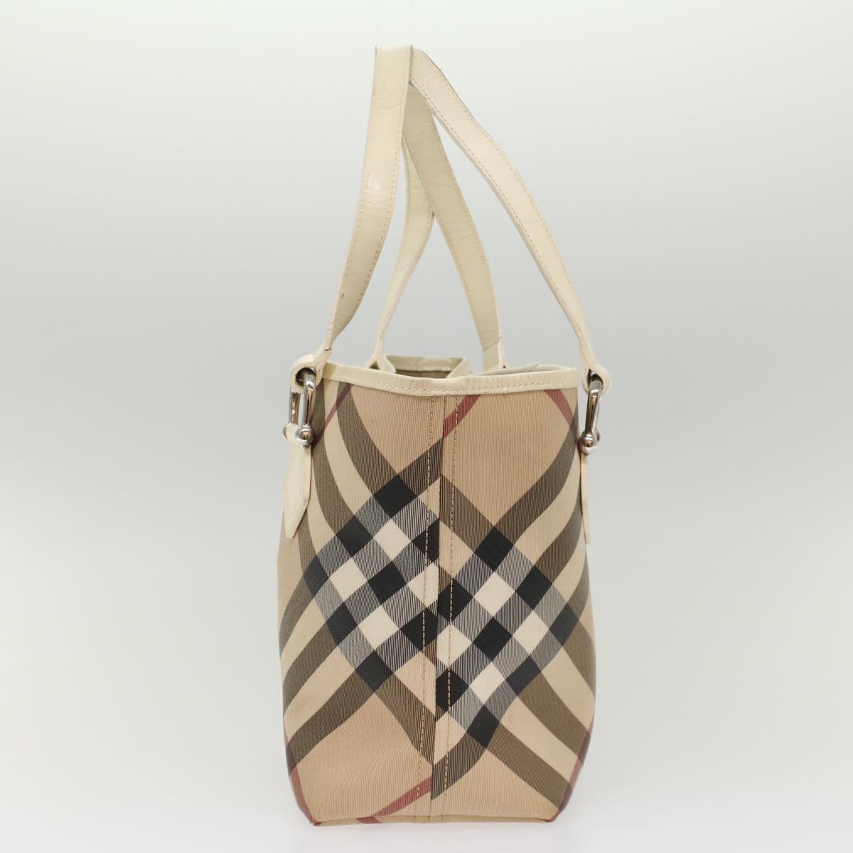 BURBERRY Nova Check Tote Bag PVC Leather Beige Auth 51455