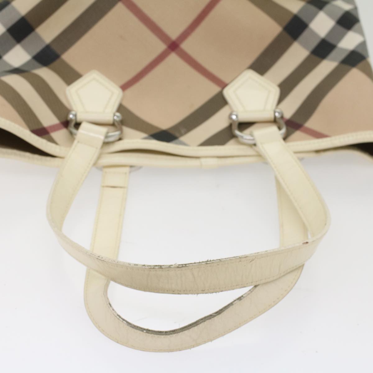 BURBERRY Nova Check Tote Bag PVC Leather Beige Auth 51455