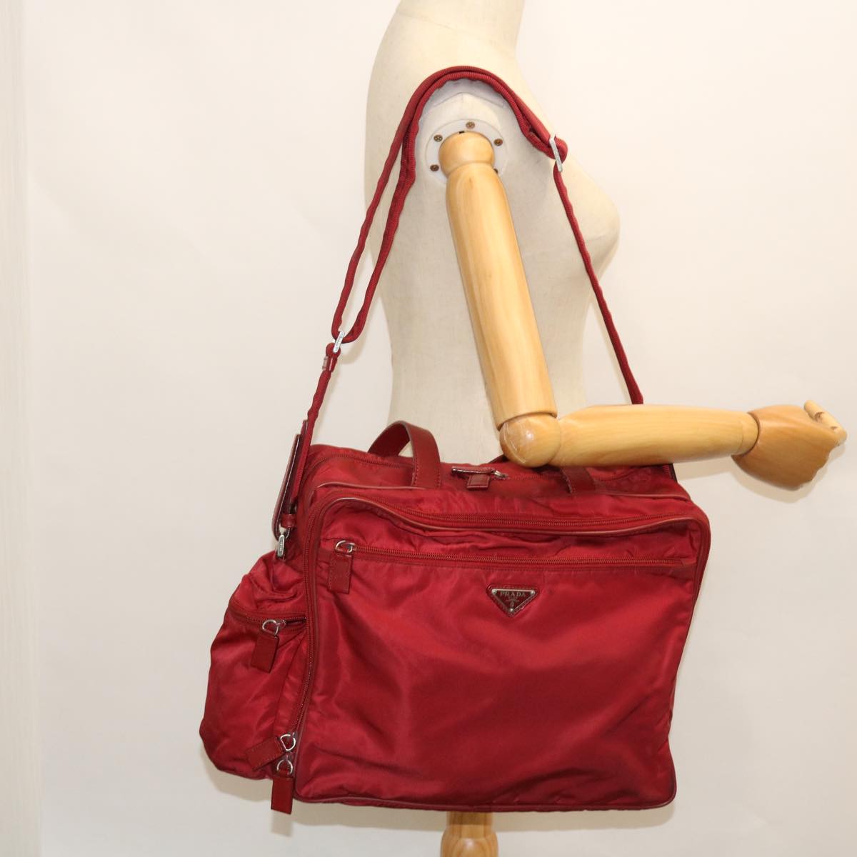 PRADA Boston Bag Nylon 2way Red Auth 51471