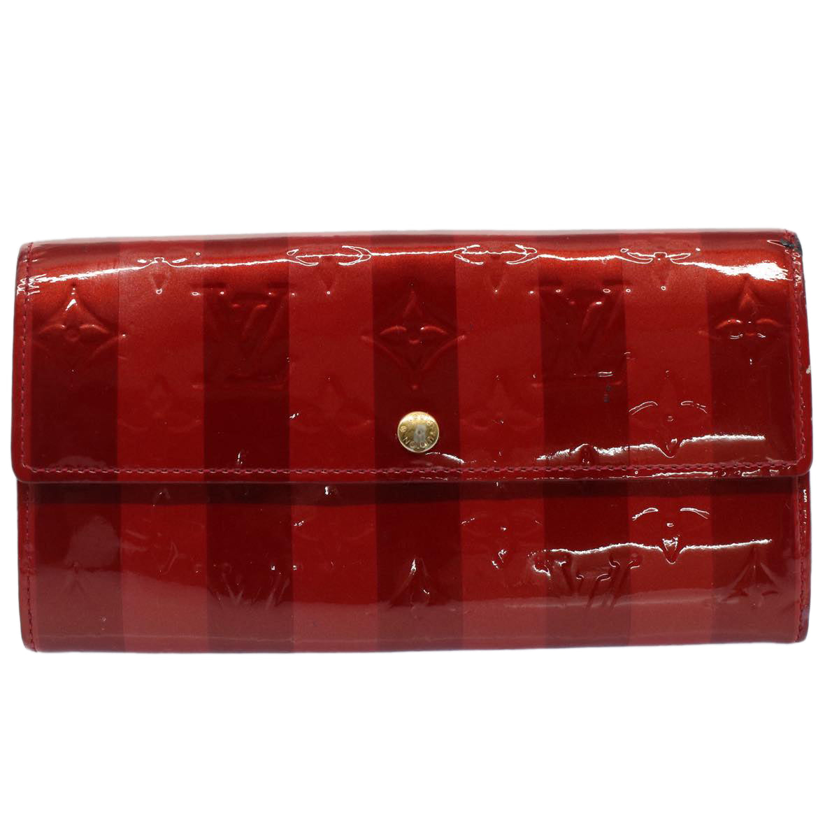 LOUIS VUITTON Vernis Rayure Portefeiulle Sarah Wallet Red M91716 LV Auth 51586