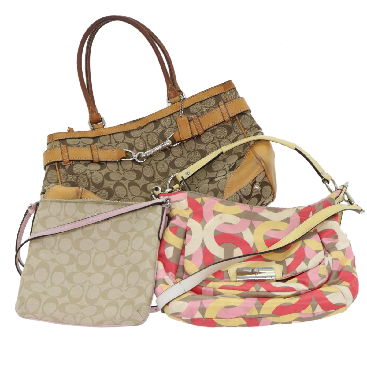 Coach Signature Shoulder Bag Canvas 3Set Beige Multicolor Auth 51698