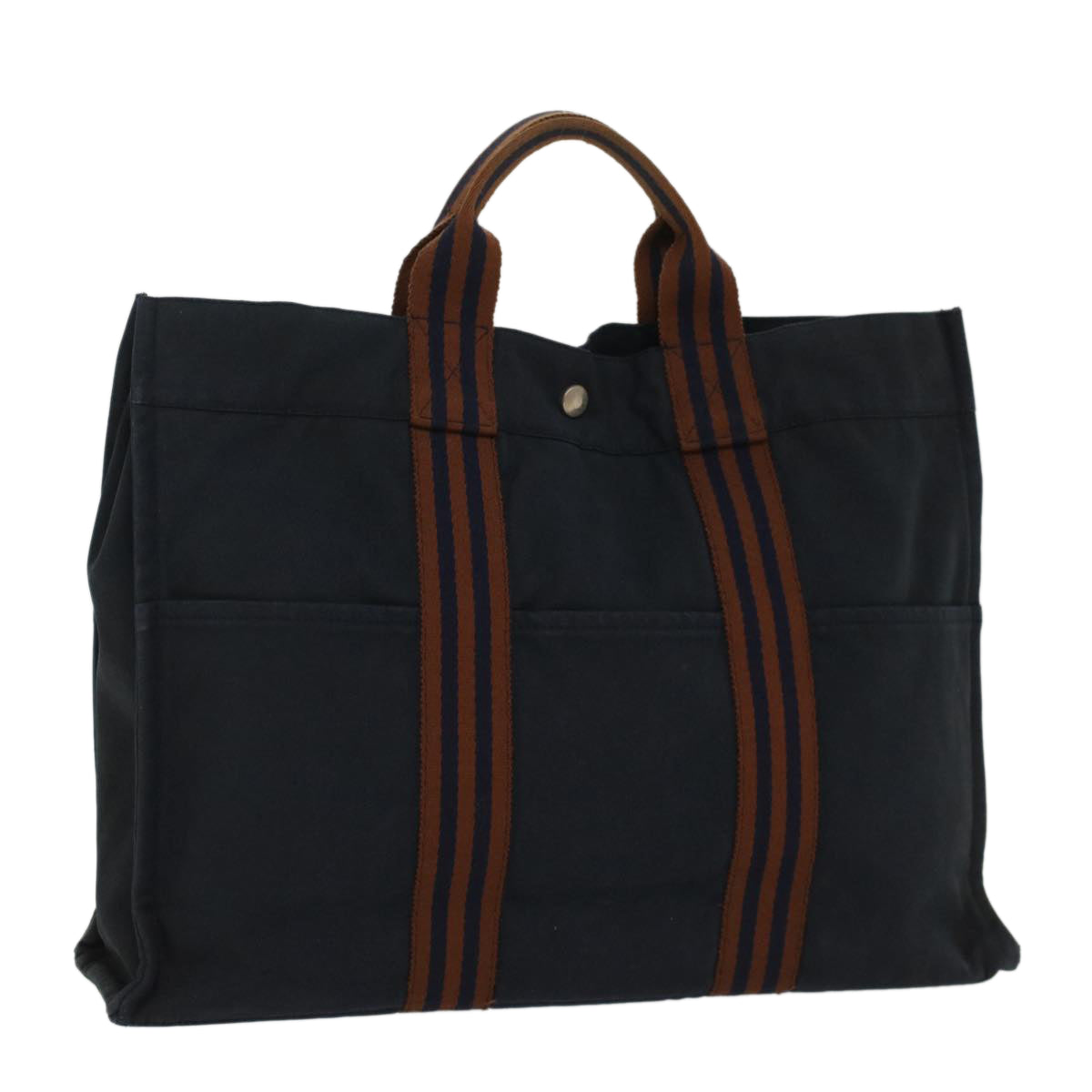 HERMES Fourre Tout MM Tote Bag cotton Navy Brown Auth 51876