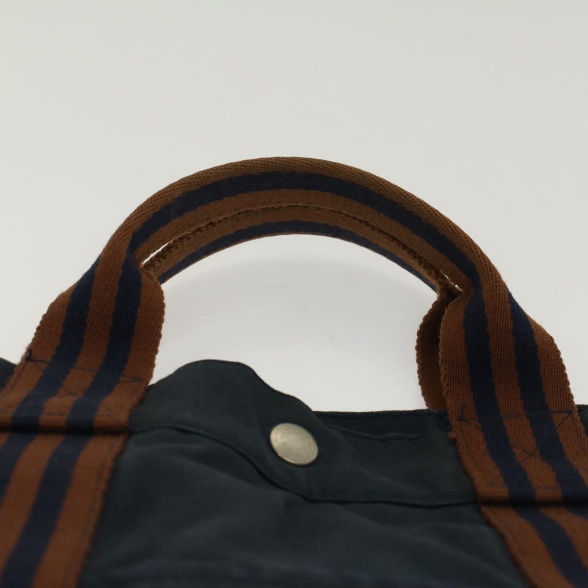 HERMES Fourre Tout MM Tote Bag cotton Navy Brown Auth 51876