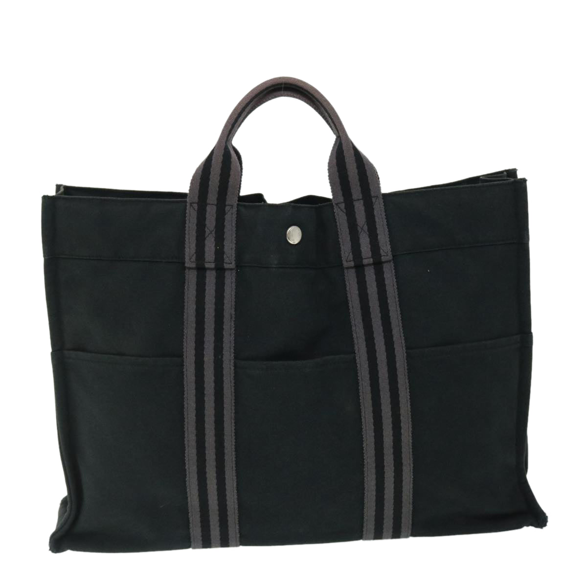 HERMES Fourre Tout MM Tote Bag cotton Black Auth 51877