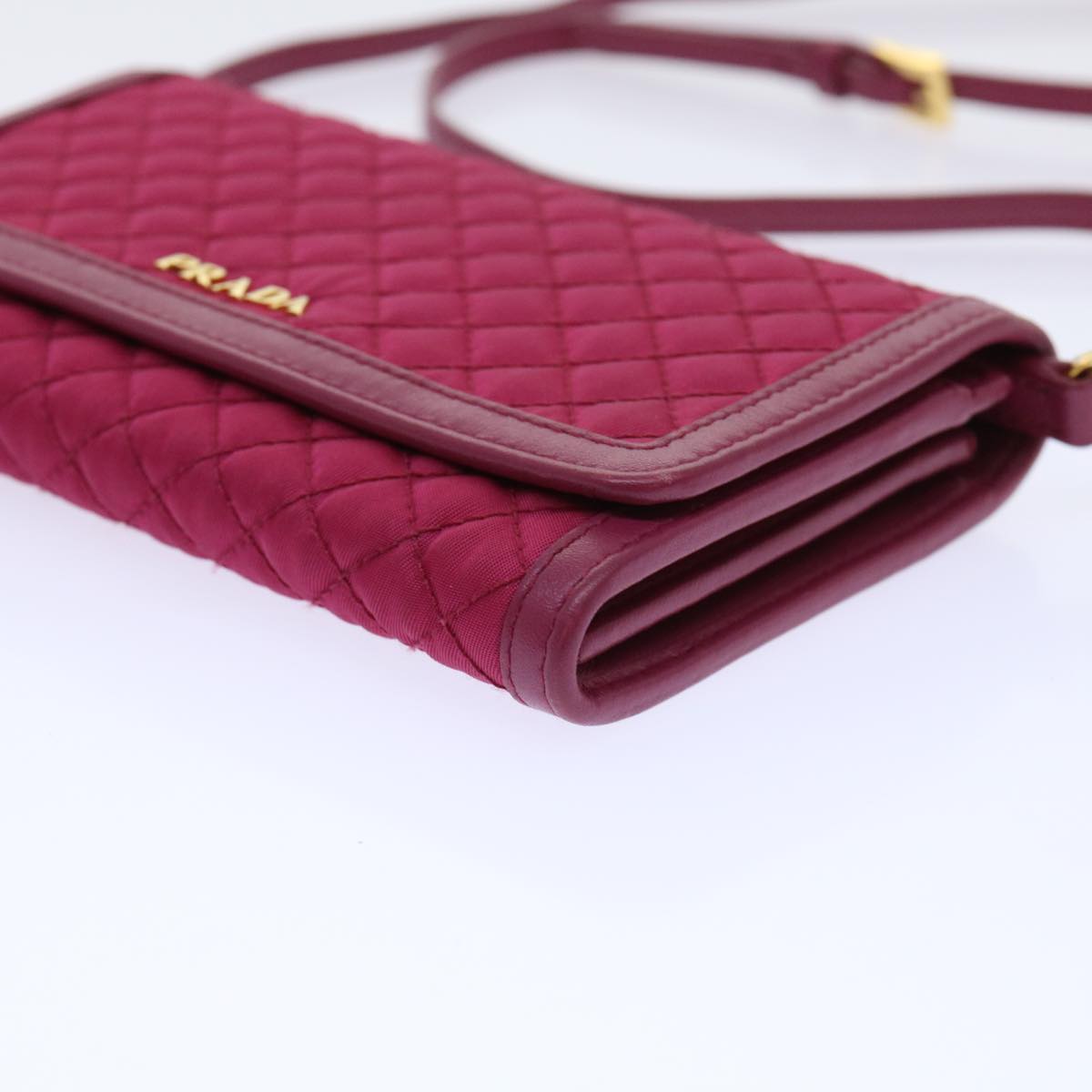 PRADA Quilted Shoulder Wallet Nylon Pink Auth 51883