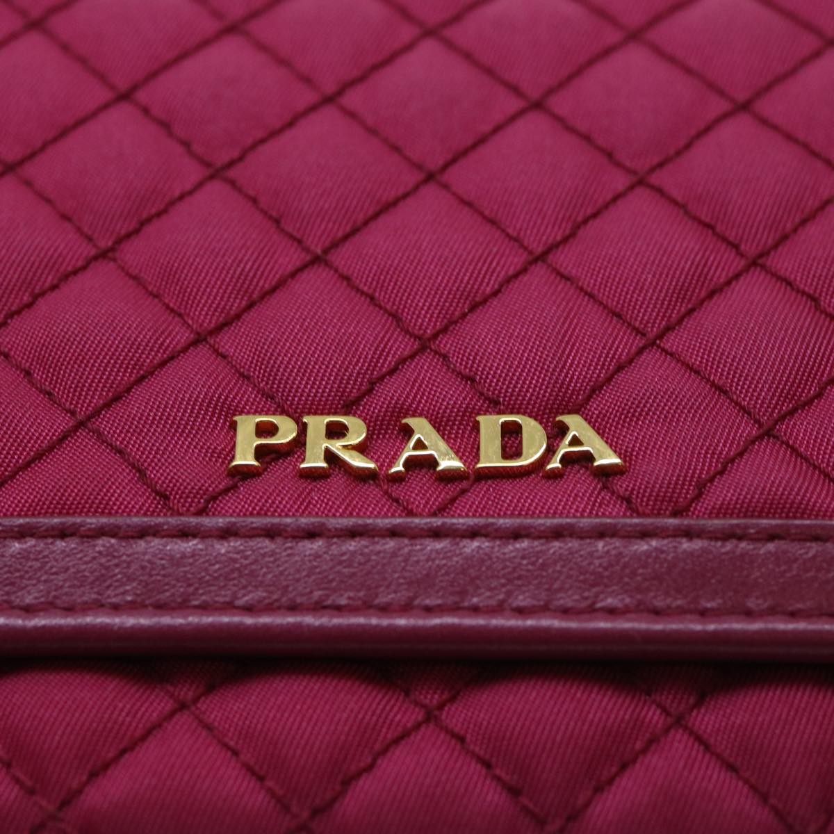 PRADA Quilted Shoulder Wallet Nylon Pink Auth 51883