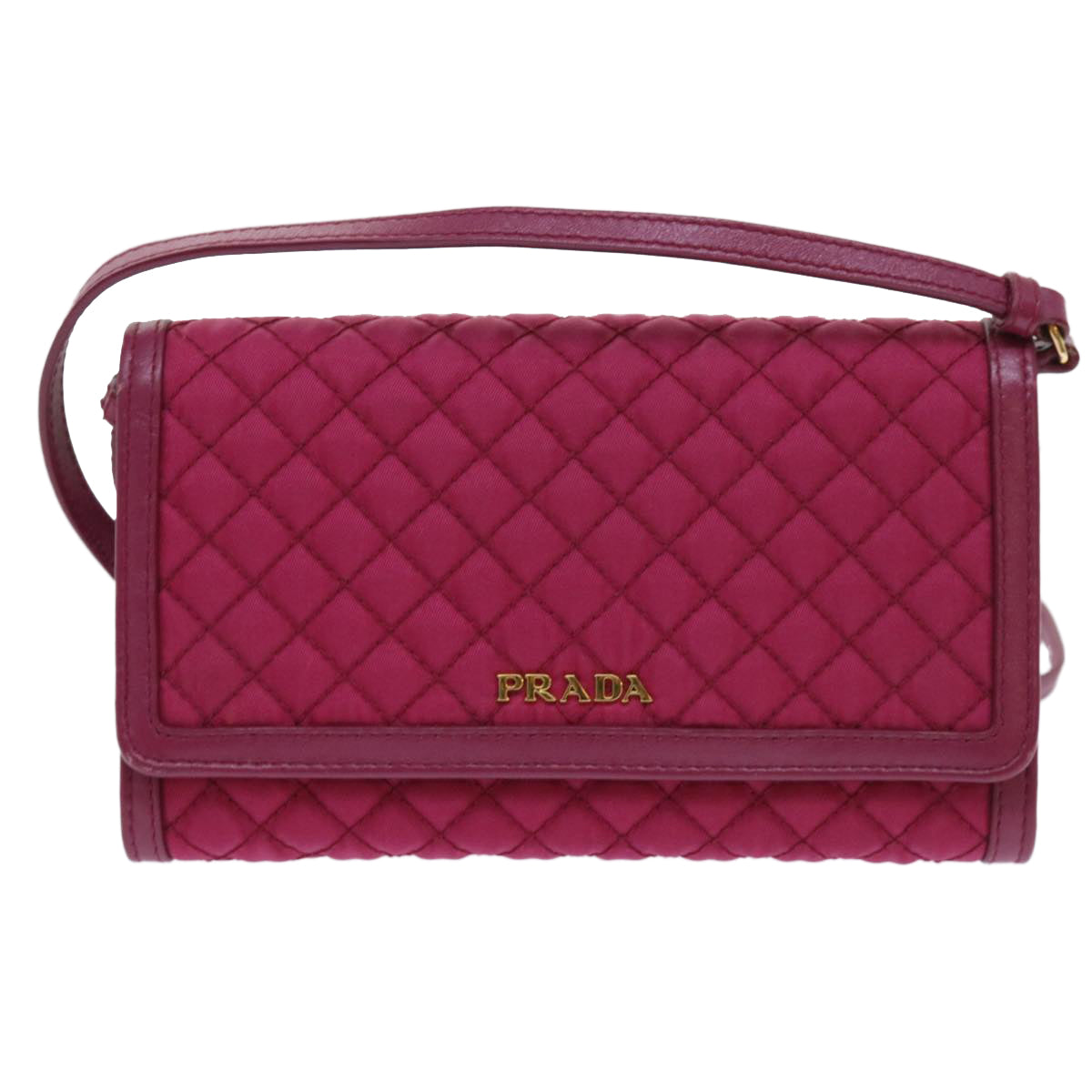 PRADA Quilted Shoulder Wallet Nylon Pink Auth 51883