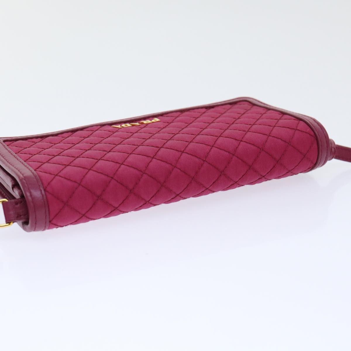 PRADA Quilted Shoulder Wallet Nylon Pink Auth 51883