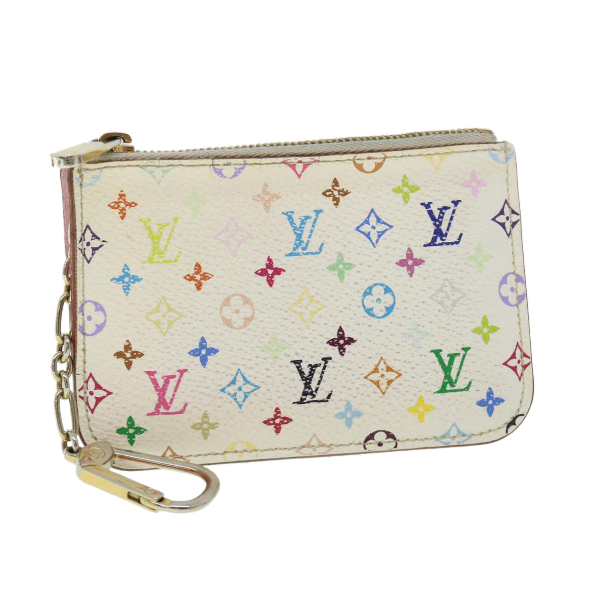 LOUIS VUITTON Multicolor Pochette Cles NM Coin Purse White M93734 LV Auth 51893