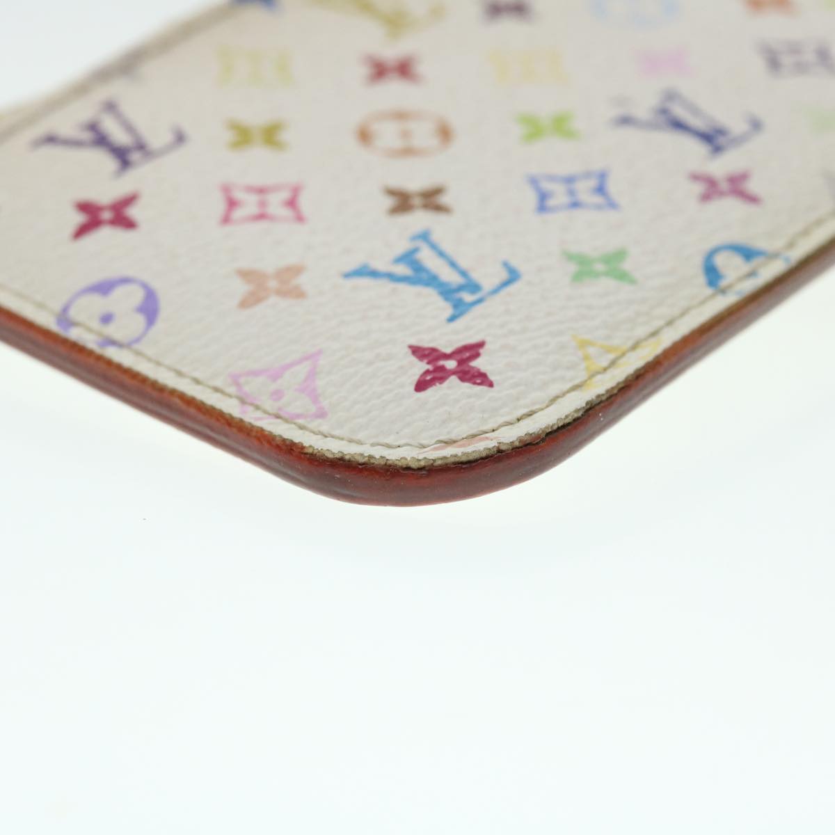 LOUIS VUITTON Multicolor Pochette Cles NM Coin Purse White M93734 LV Auth 51893