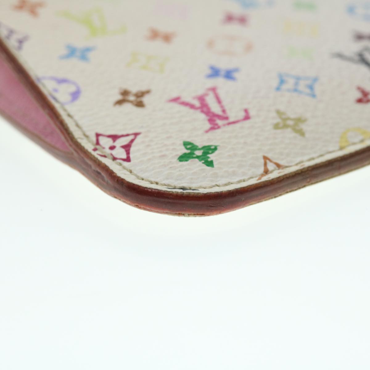 LOUIS VUITTON Multicolor Pochette Cles NM Coin Purse White M93734 LV Auth 51893