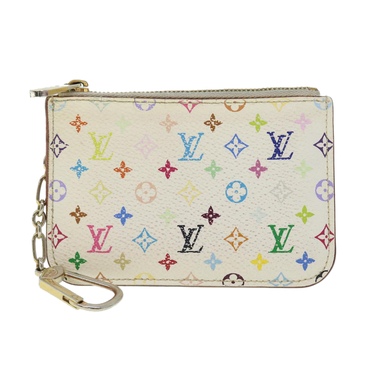 LOUIS VUITTON Multicolor Pochette Cles NM Coin Purse White M93734 LV Auth 51893