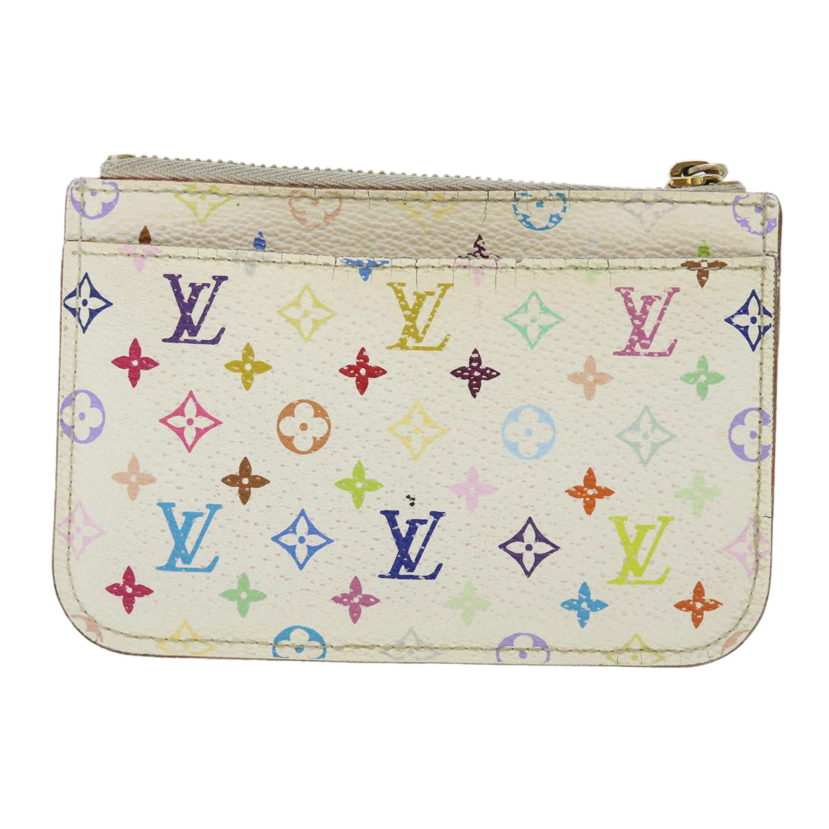 LOUIS VUITTON Multicolor Pochette Cles NM Coin Purse White M93734 LV Auth 51893